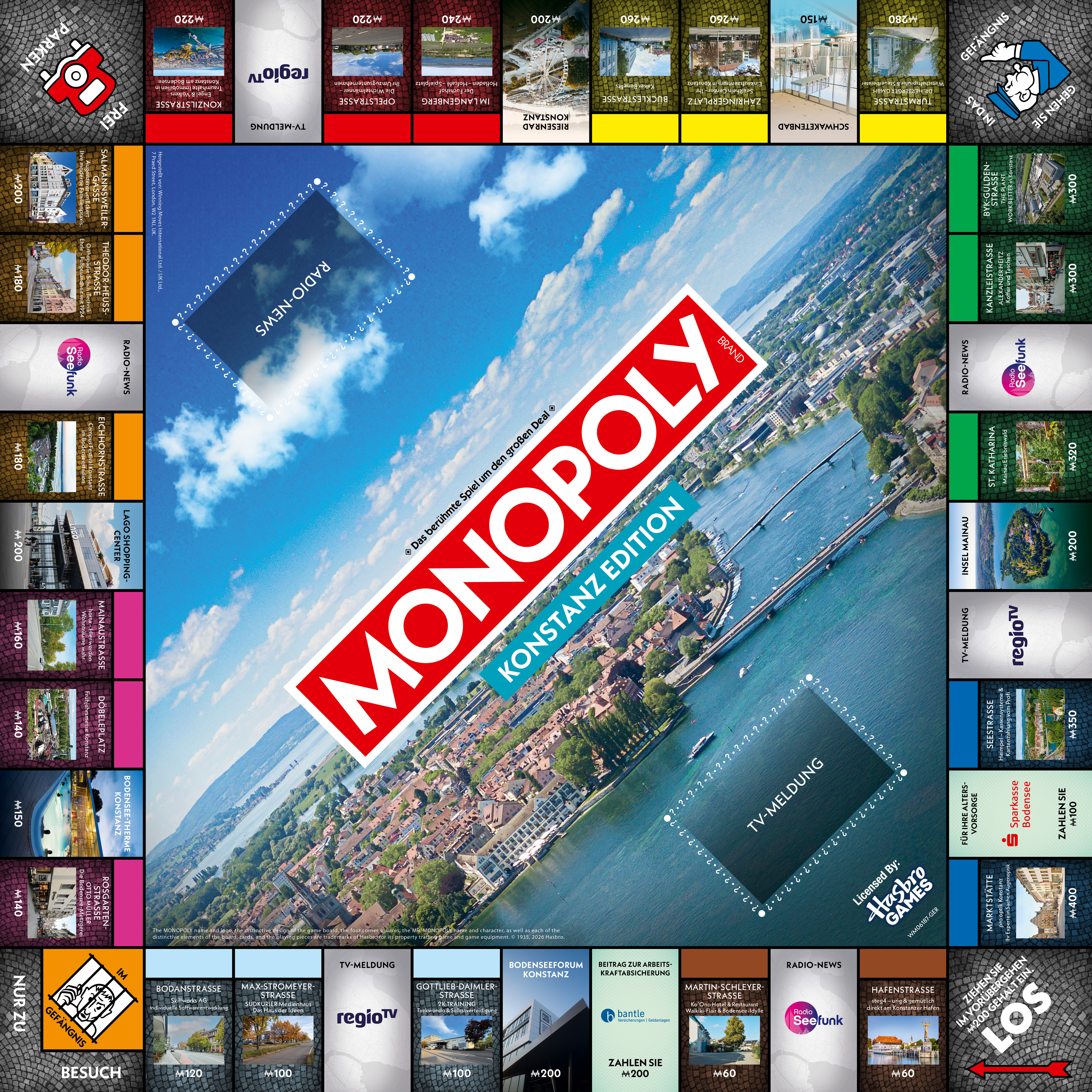 Das Spielbrett der Monopoly Konstanz Edition – Vogelperspektive