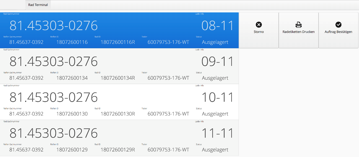 Webbasiertes Terminal für Wareneingang und Felgenauflage